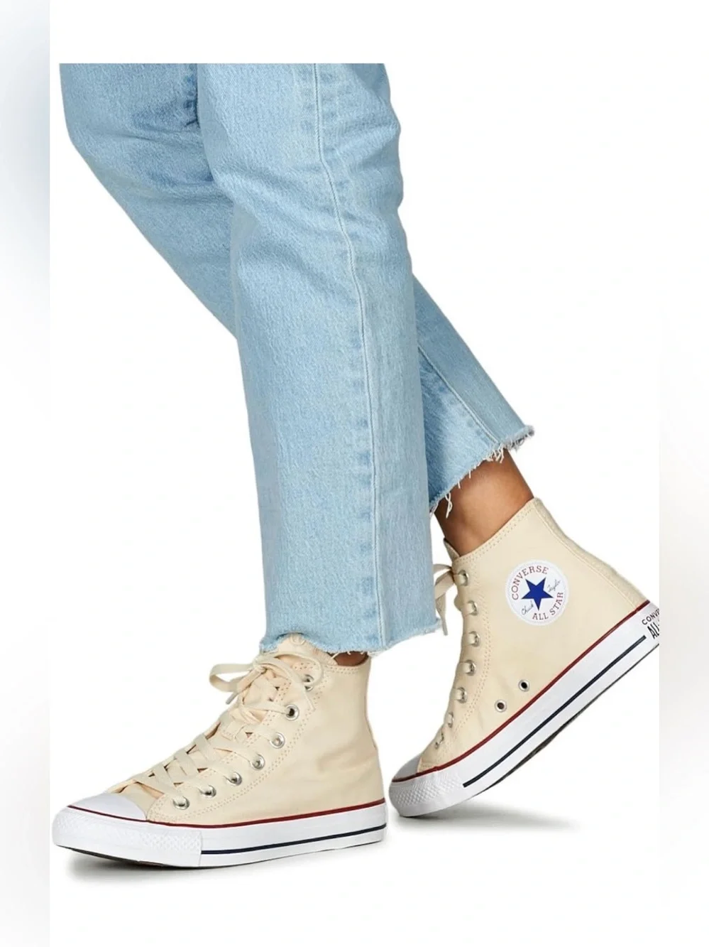 Converse High Top Sneakers in Cream with Navy Star